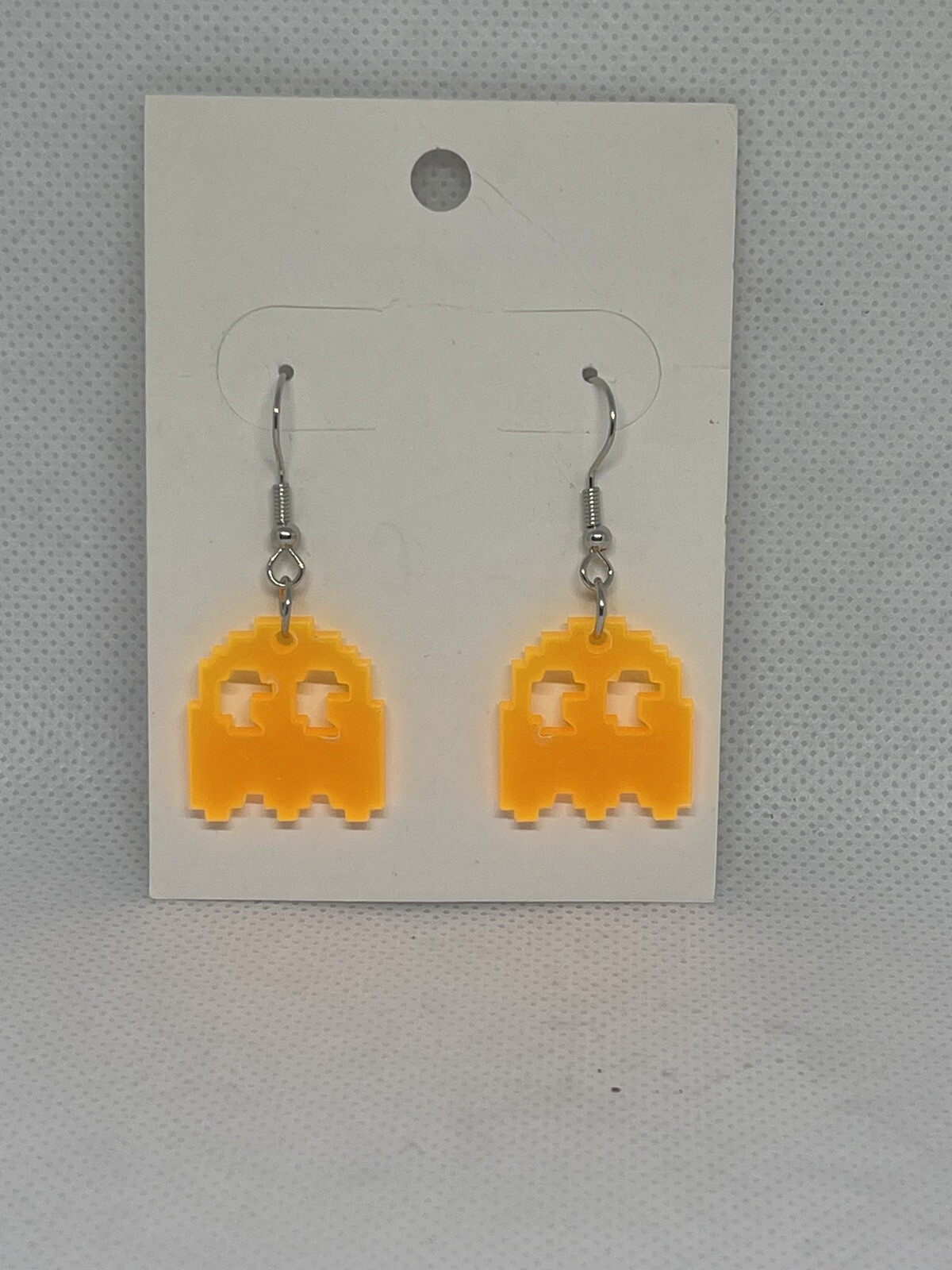 Pac man Ghost Clyde Neon Orange see-through Earrings – Plastic NEW
