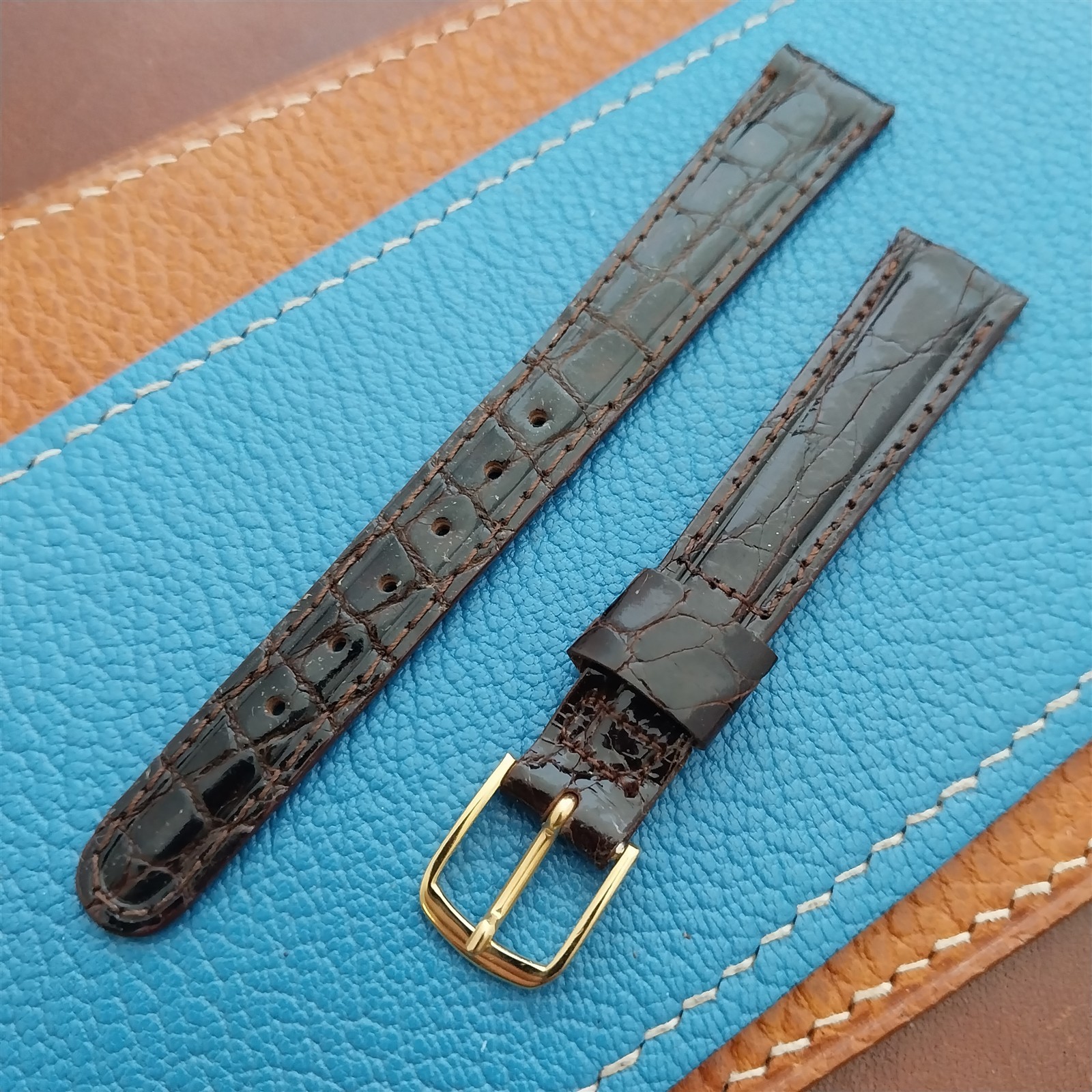 Vintage 1/2″ 13mm Brown Alligator Ladies nos Unused Classic Watch Strap