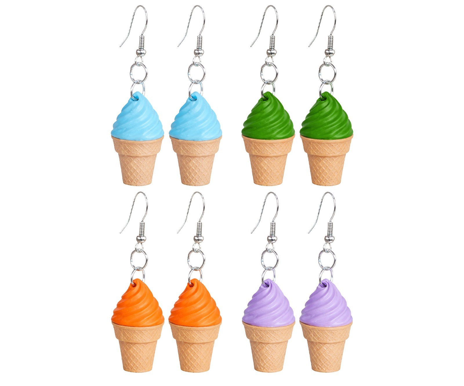 Ice Cream Cone Earrings Lightweight Dangle Jewelry Set of 4 Summer Dessert
