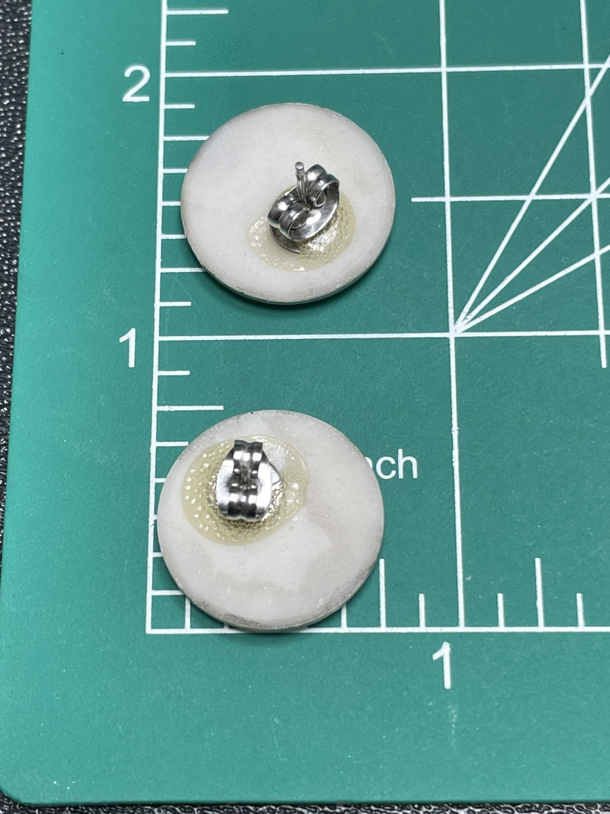Vintage Ceramic Round Silver Enameled Earrings
