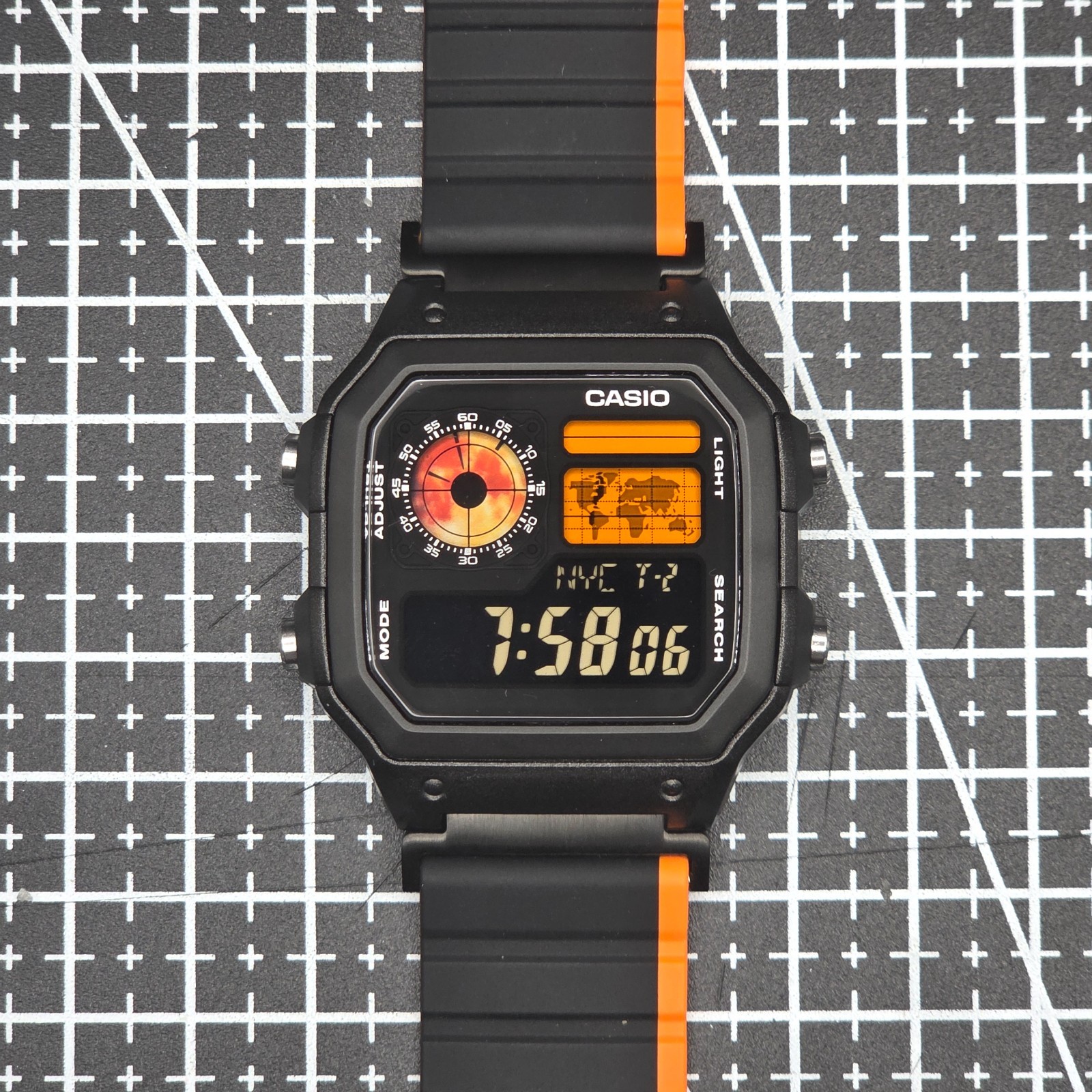 CASIO AE-1200WHD. Royale World Time Mod. Blood Moon (Dark Edition), Hydromod.