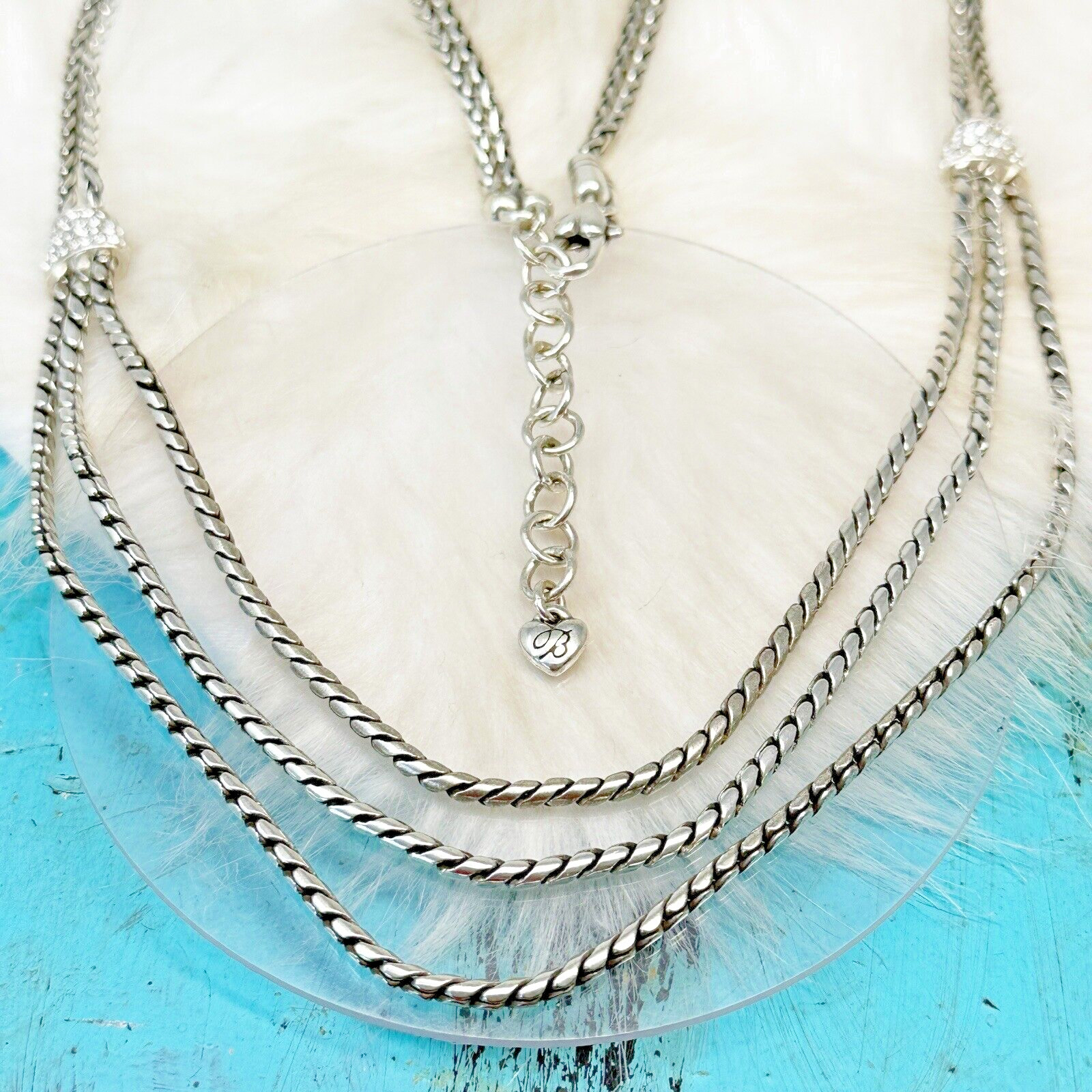 Brighton Meridian Crystal Station Layered Tier Necklace 25-27″ Silver Plate