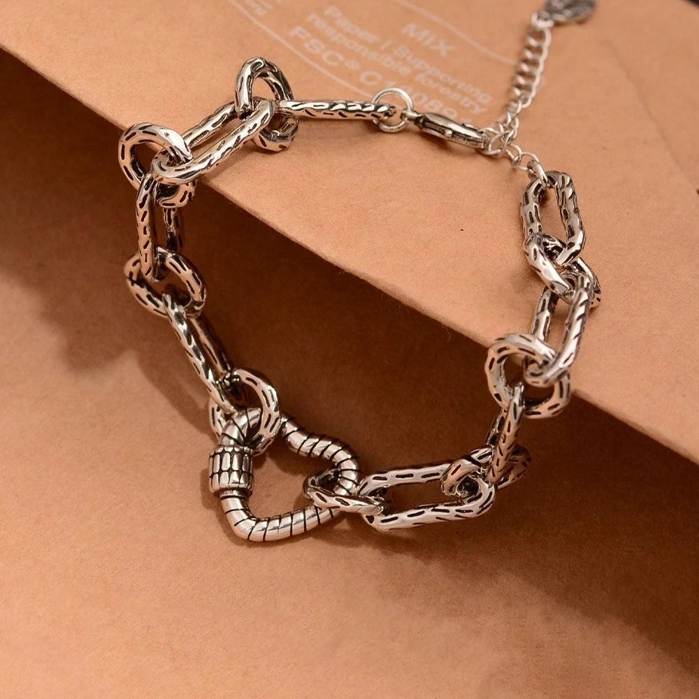 925 Sterling Silver Heart Pendant Bracelet Vintage Retro Chain Women Men Gift