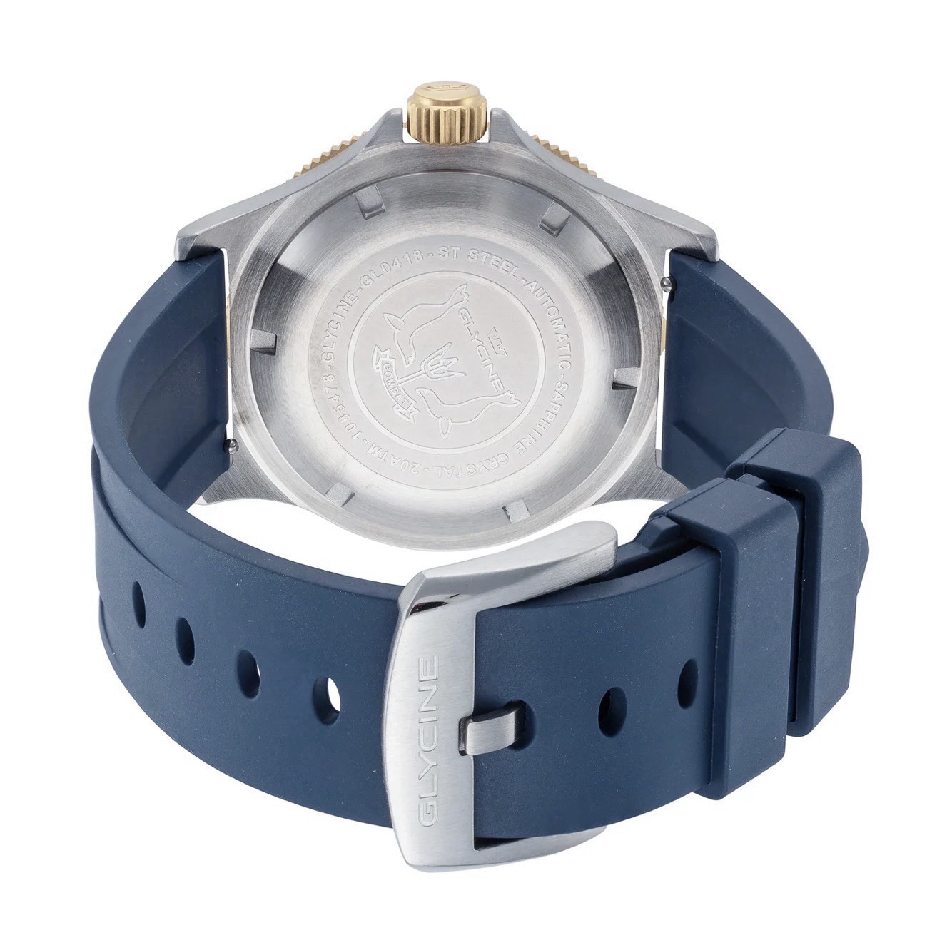 Glycine Combat Sub Vintage Automatic 42mm Blue Dial Blue Rubber Strap Date 200m