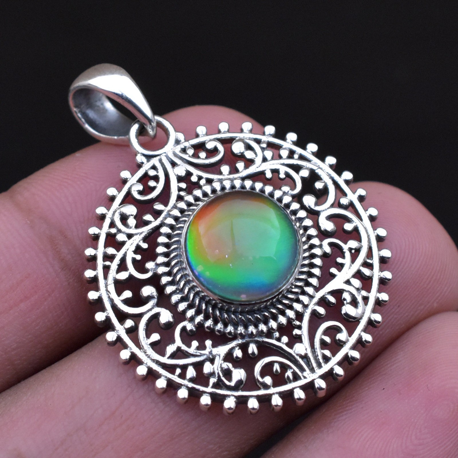 Natural Rainbow Aurora opal 925 starling Silver Pendant, Handmade Boho Jewellery