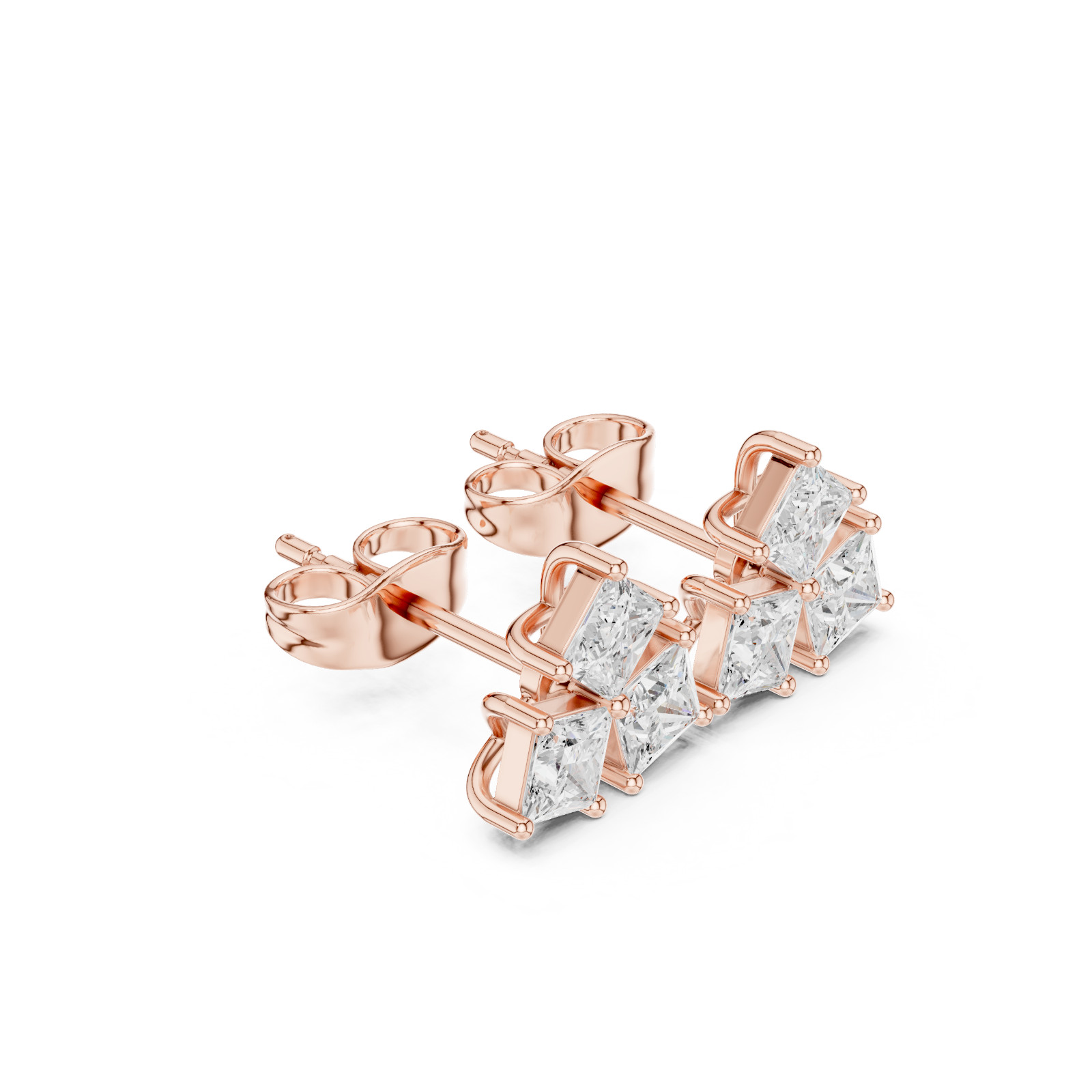 Princess Cut Natural VVS1 D Diamond Flora Cosmos Studs Earrings 14k Gold Over