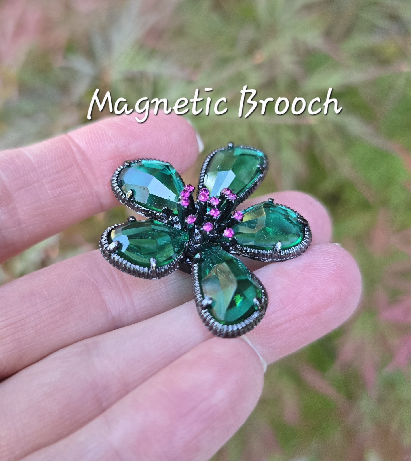 Teal Green Cosmos Flower MAGNETIC brooch, Equestrian magnetic lapel pin.