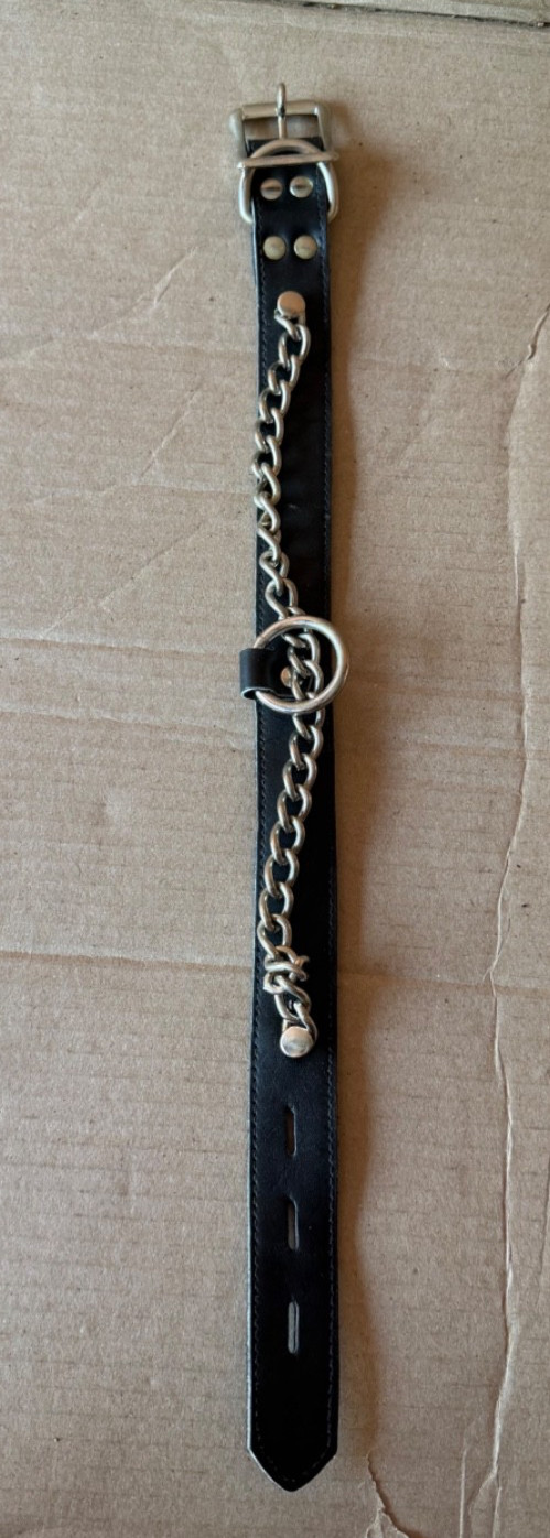 Vintage Leather Chain Collar Choker Black Punk Goth Rocker O Ring Clubwear