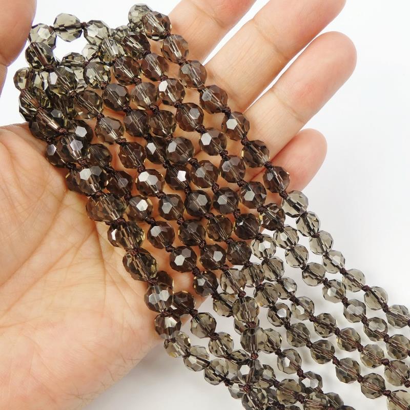Sparkling Faceted Dark Gray Crystals Bead Knotted 72″ Long Strand Wrap Necklace