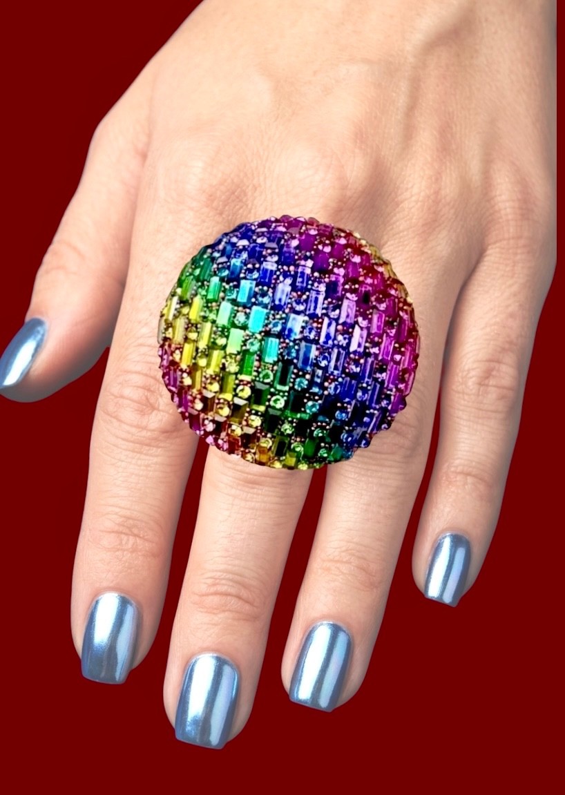Multicolor Rainbow LGBTQI Big Dome Cocktail Ring Party Oversized Costume Jewelry