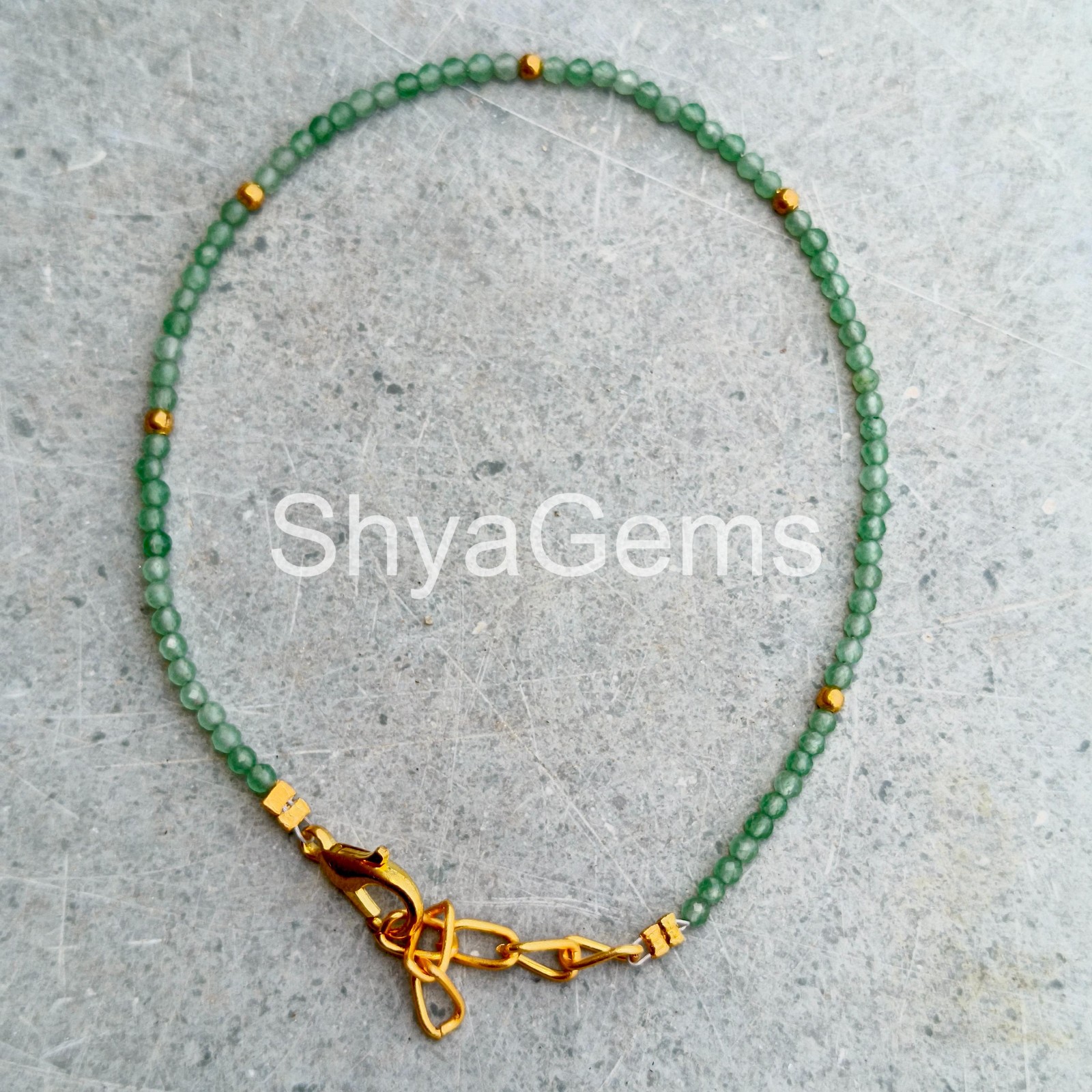 Green Aventurine Anklet Bracelet 2mm Faceted Beads, Dainty Gemstone Anklet, Min