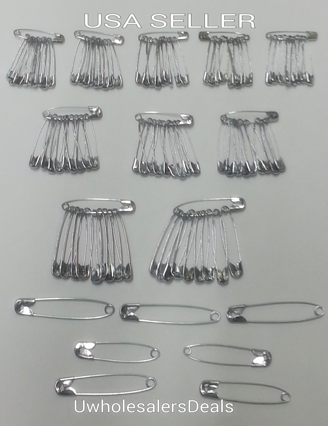 100 Safety Pins Silver Tone Assorted Sizes 2″, 1-1/2″. 1-1/4″, 1″ NEW in Pack