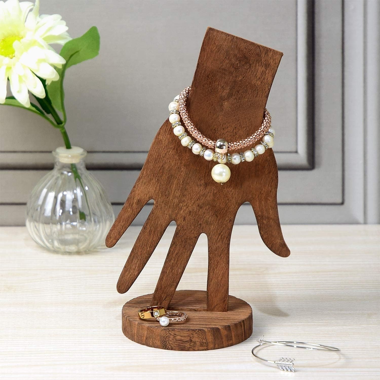 6-Piece Wood Jewelry Display Set – Wall Mount or Standalone Hands