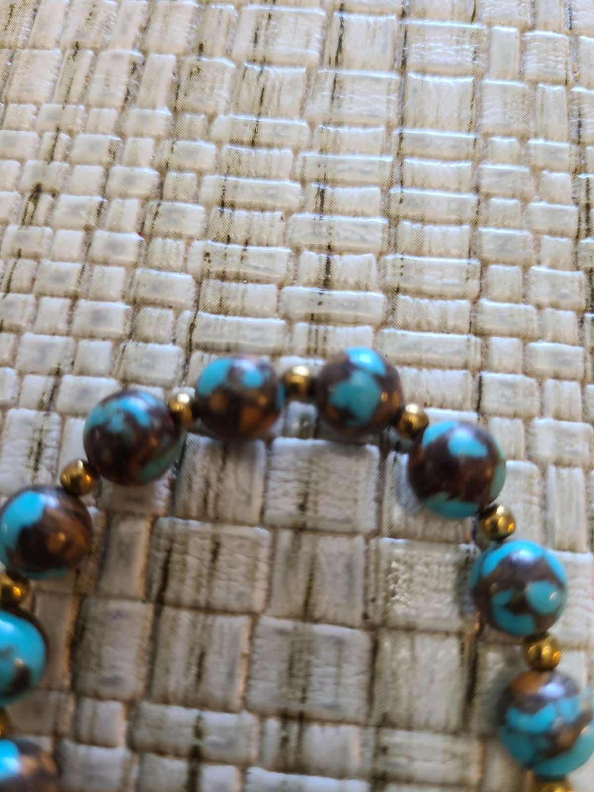 Turquoise Bronzite Beaded Bracelet 7 Inches