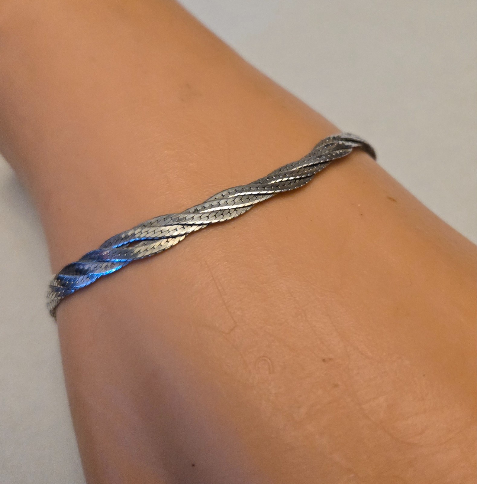 Sterling Silver Italian Herringbone Braided Chain Bracelet, 7″ 5.09G