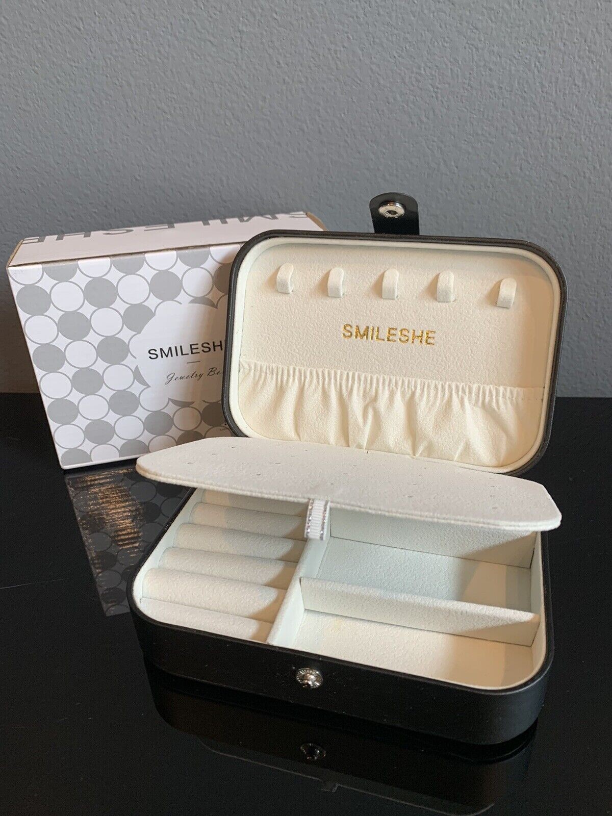 NEW Travel Jewelry Box, PU Leather Portable Case, 2 Layers Organizer Smileshe