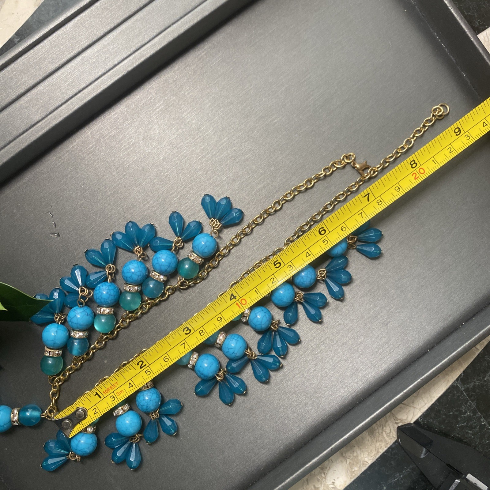 Vintage Blue Turquoise Lucite Bead Choker Necklace Statement Estate Jewelry
