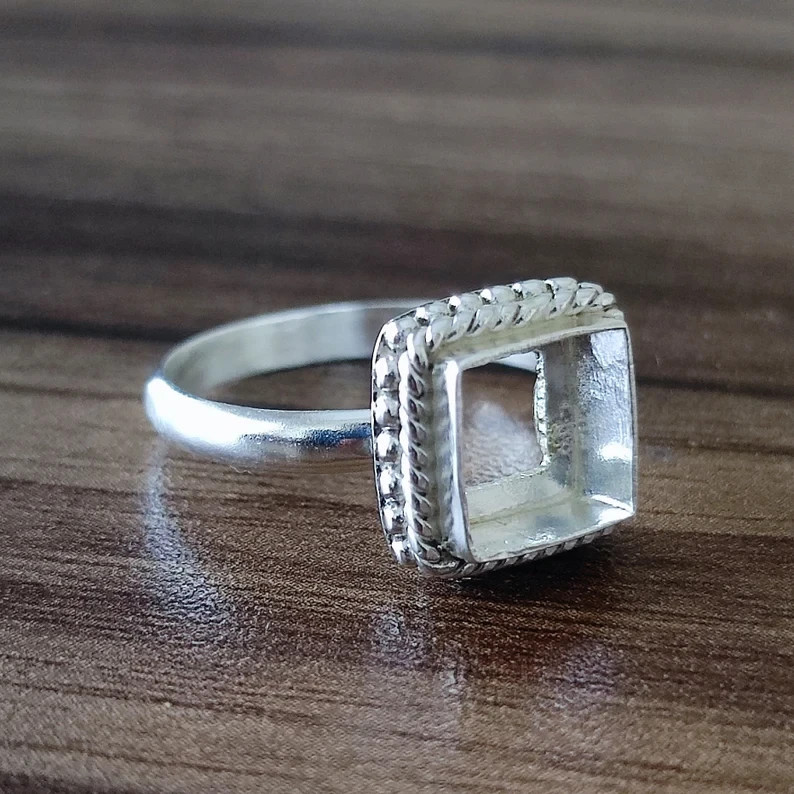 Sterling Silver Plated 12x12mm Square Bezel Ring Blank Handmade DIY Jewelry
