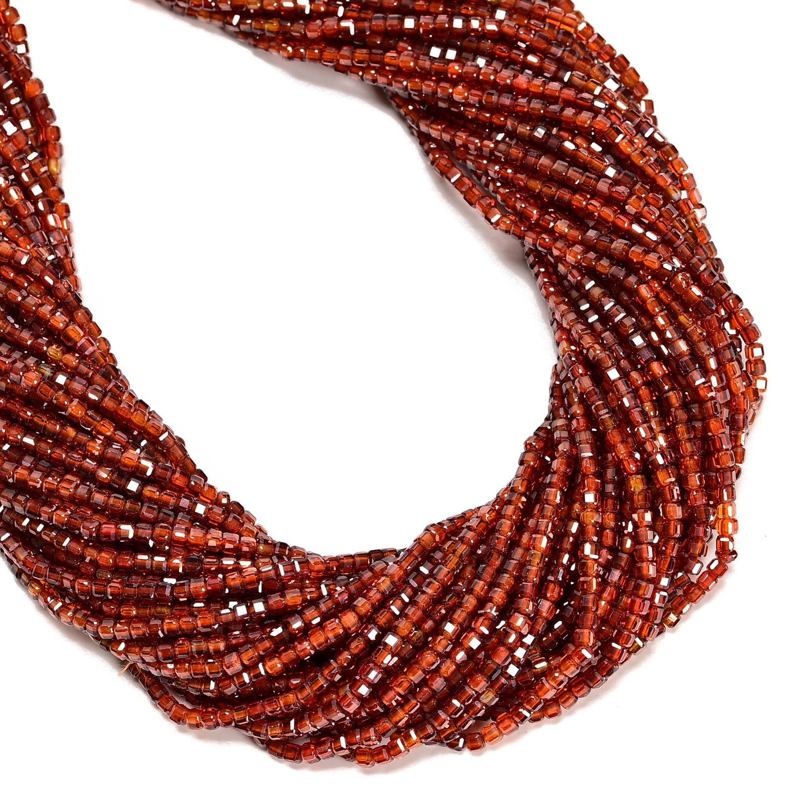Hessonite Orange Cubic Zirconia Faceted Cube Beads Size 2-2.5mm 15.5” Strand