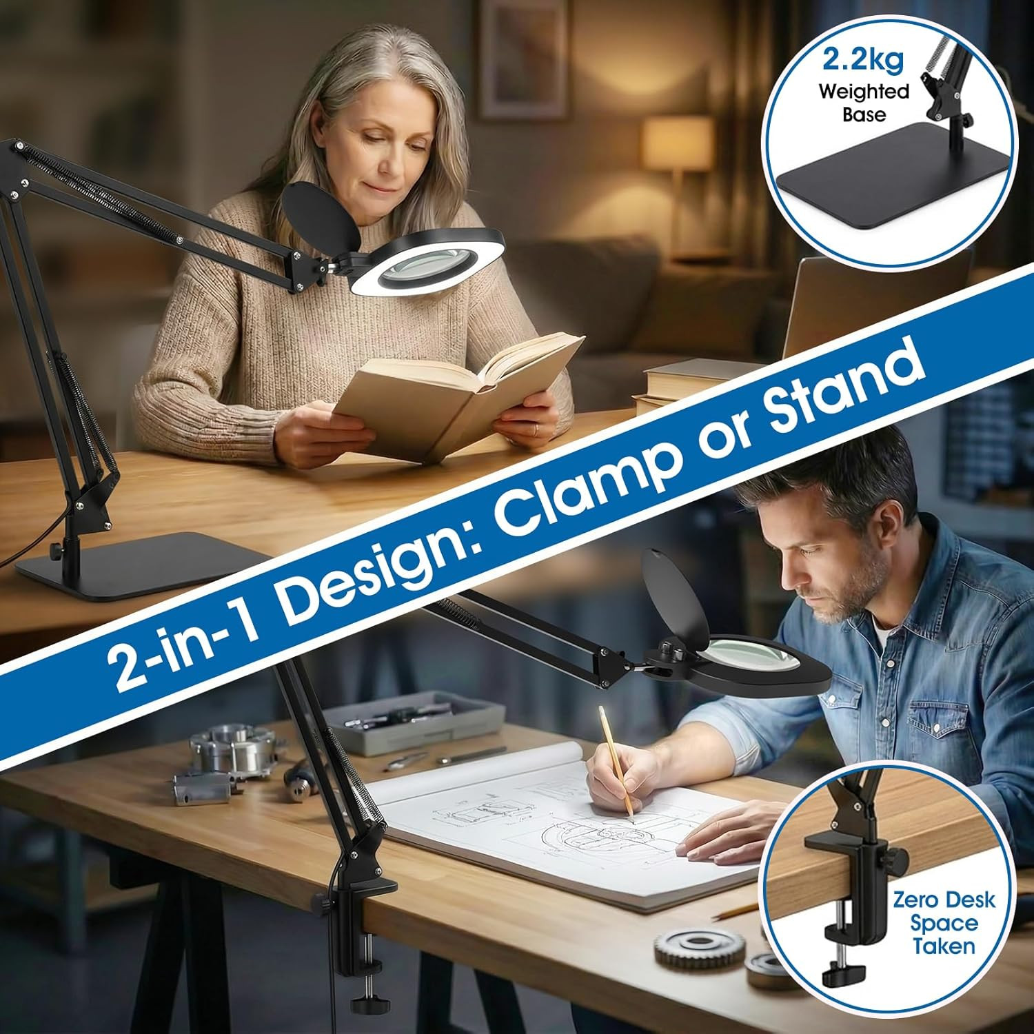 10X Magnifying Glass with Light and Stand：27 Inch Extra Long Arm Magnifying Lamp