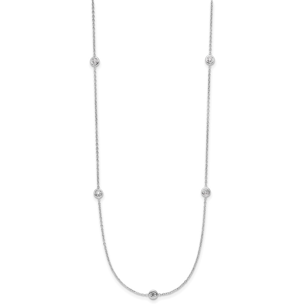 Platinum Polished Bezel Set 7 Diamond Station Necklace 16″ for Women 3.33gm