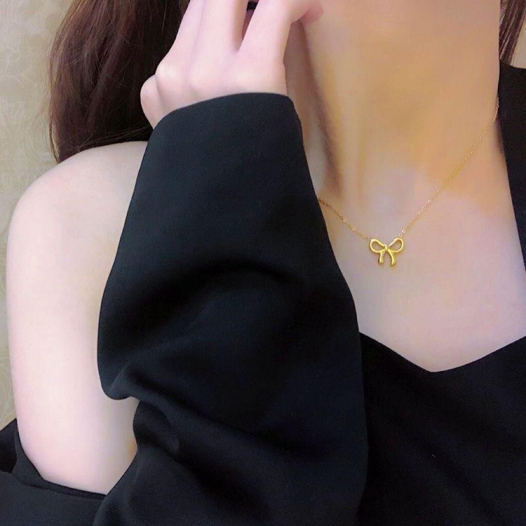 Womens Necklace Bow Bowknot Shape Pendant 18K Gold Plated Stainless Steel PE43