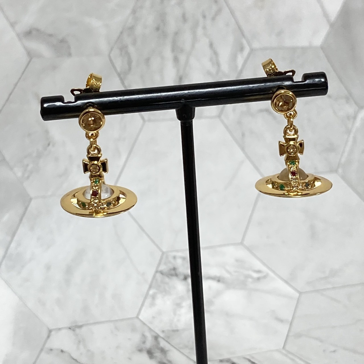 Vivienne Westwood Earrings Petite Orb Gold Clear Multi 2.5 x 1.4cm NO BOX