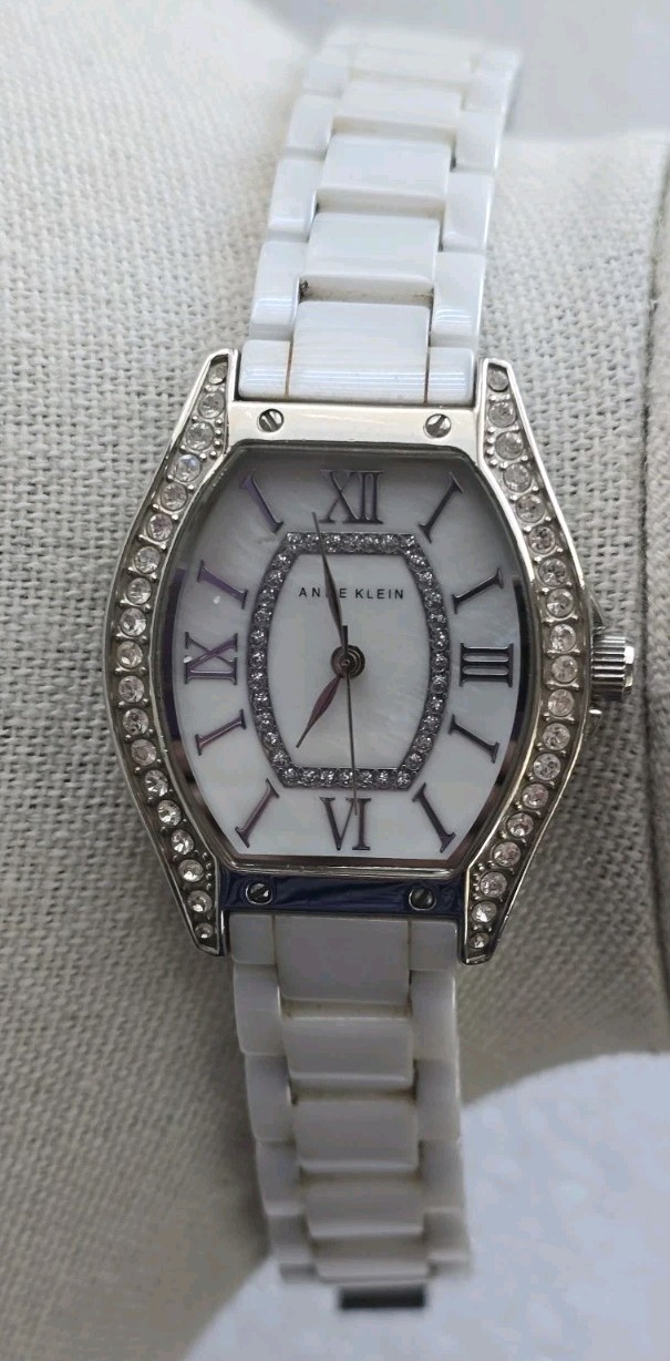 Anne Klein White Ceramic Working Watch Y121E/3 10/9867 Size 6.50 Inches