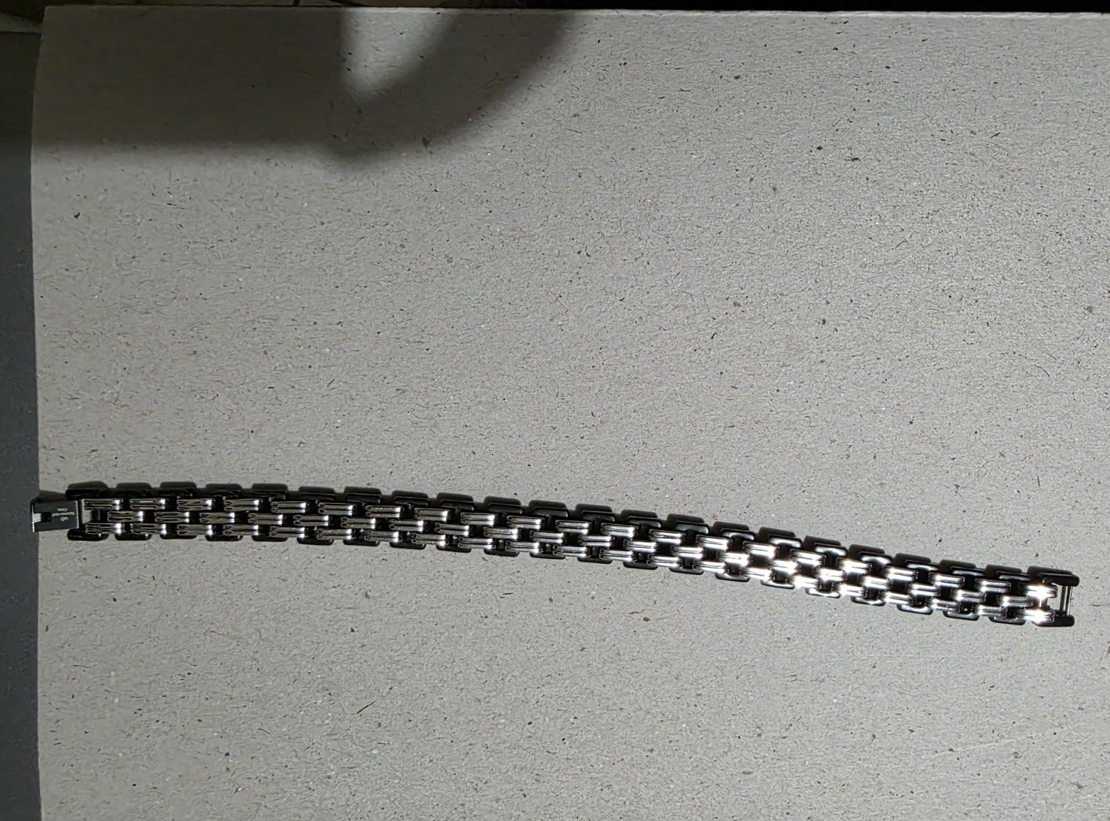 Silver Tone Stainless Steel Box Link Chain Bracelet, Fold Over Closure Size 8.5