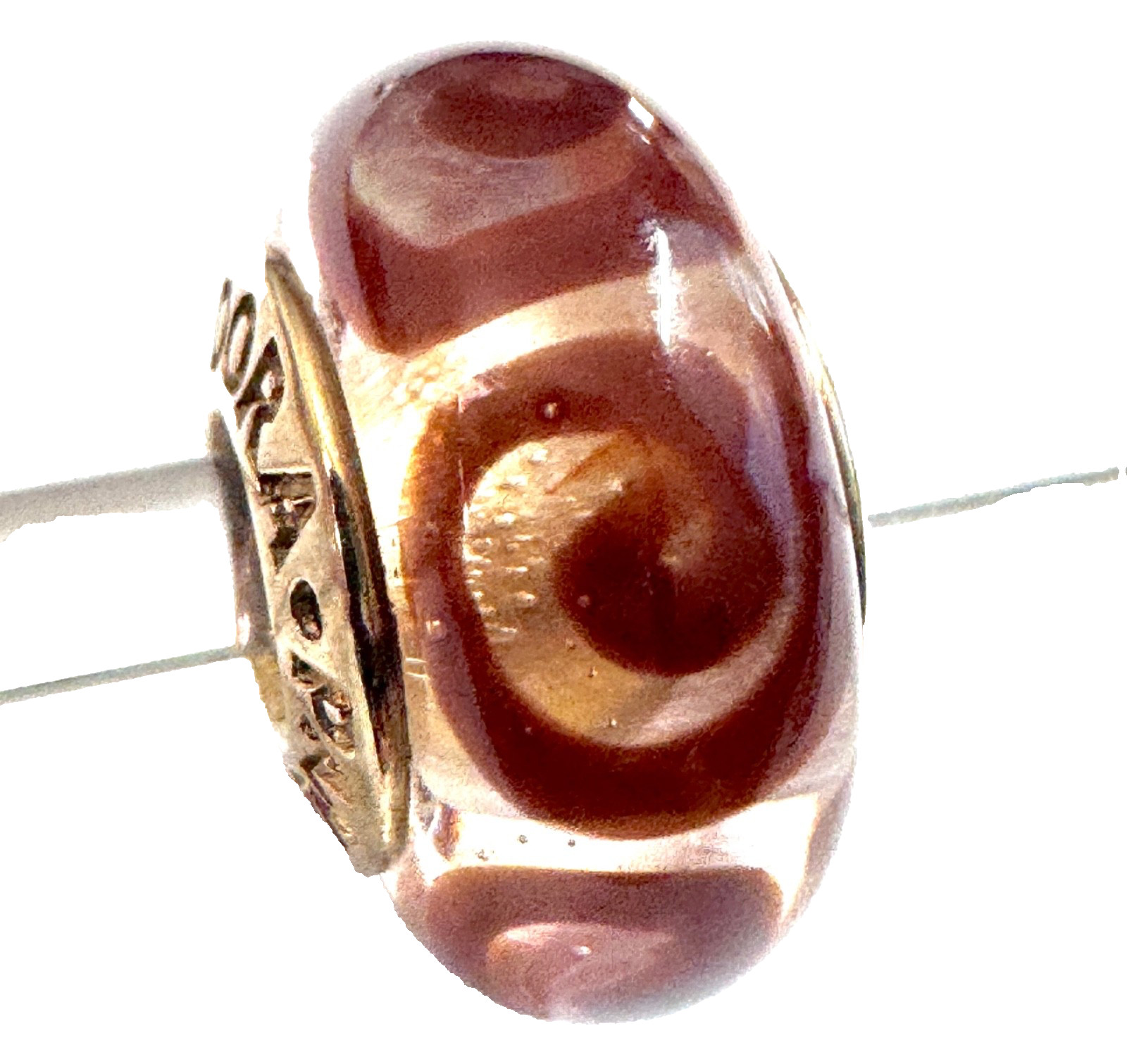 Rare PANDORA 14K Gold Coffee Spirals Charm Murano Glass Bead 750515
