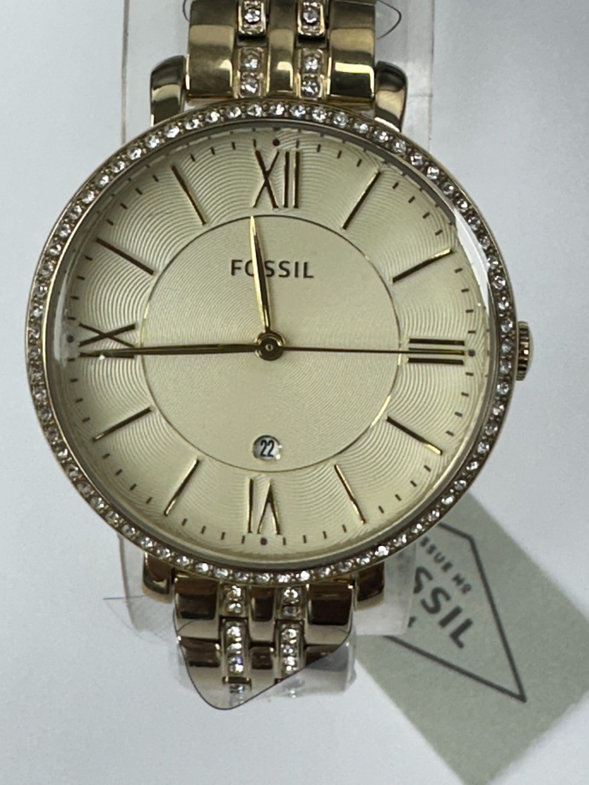 Fossil ES3547 Jacqueline Gold Tone Crystallized Ladies Quartz Watch WARRANTY