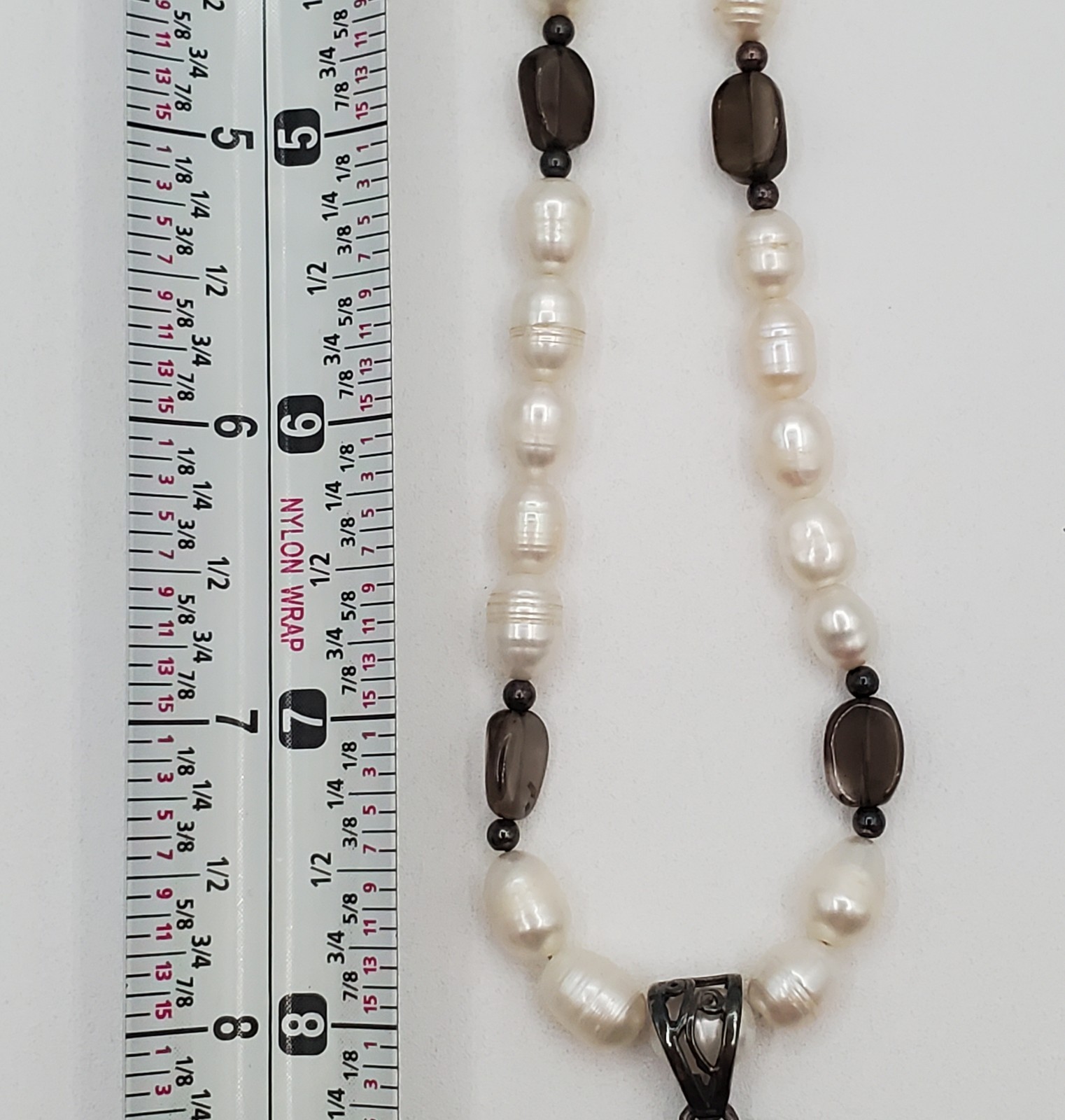 VTG 925 Ammonite Fossil Pendant Pearl Glass 16in Necklace Sterling Silver 40gtw