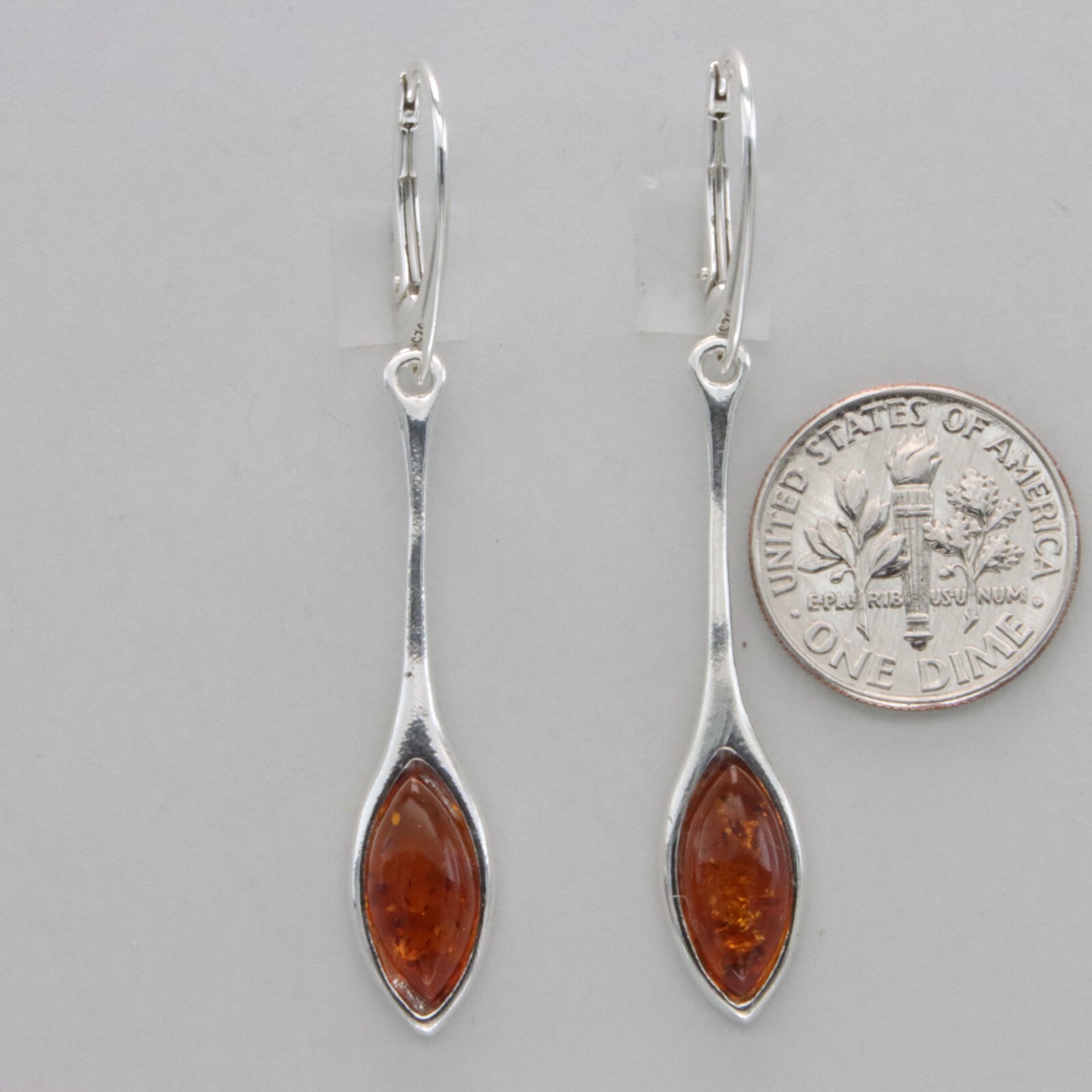 Cognac / Brown BALTIC AMBER Oval Leveback Earrings 925 STERLING SILVER #1667e