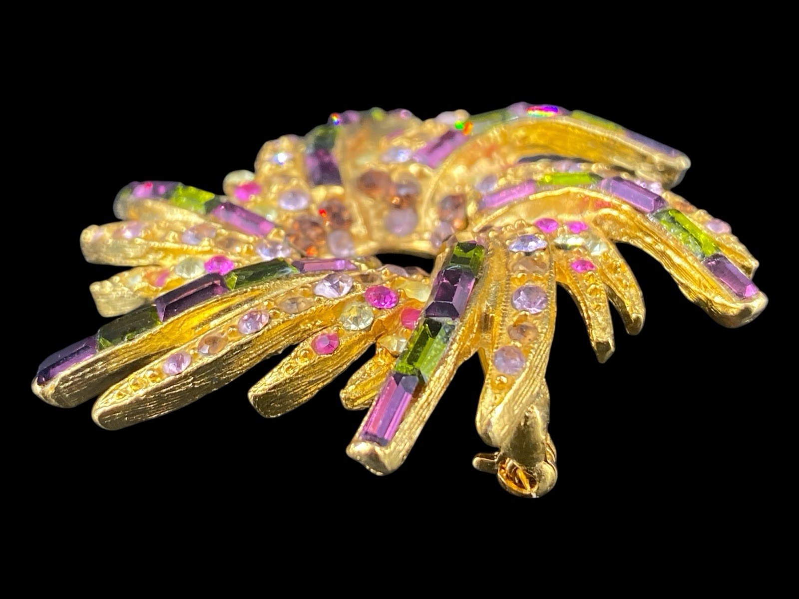 Vintage PELL Colorful Round Baguette Rhinestone Crystal Swirl Wreath Brooch