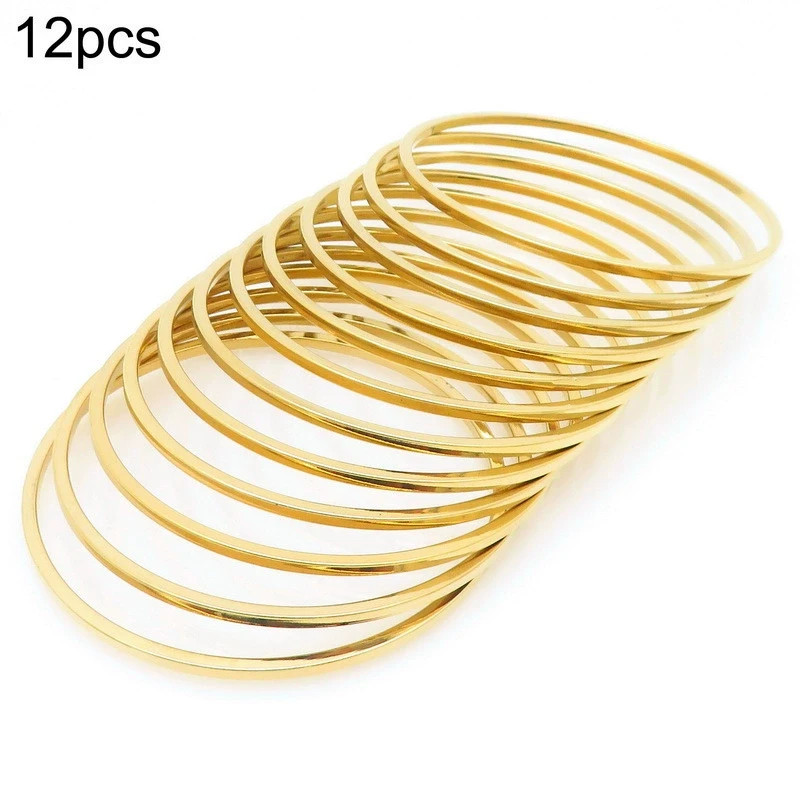 12pcs Set Bangles for Women Stainless Steel Glossy Stackable Solid Bracelet 2mm
