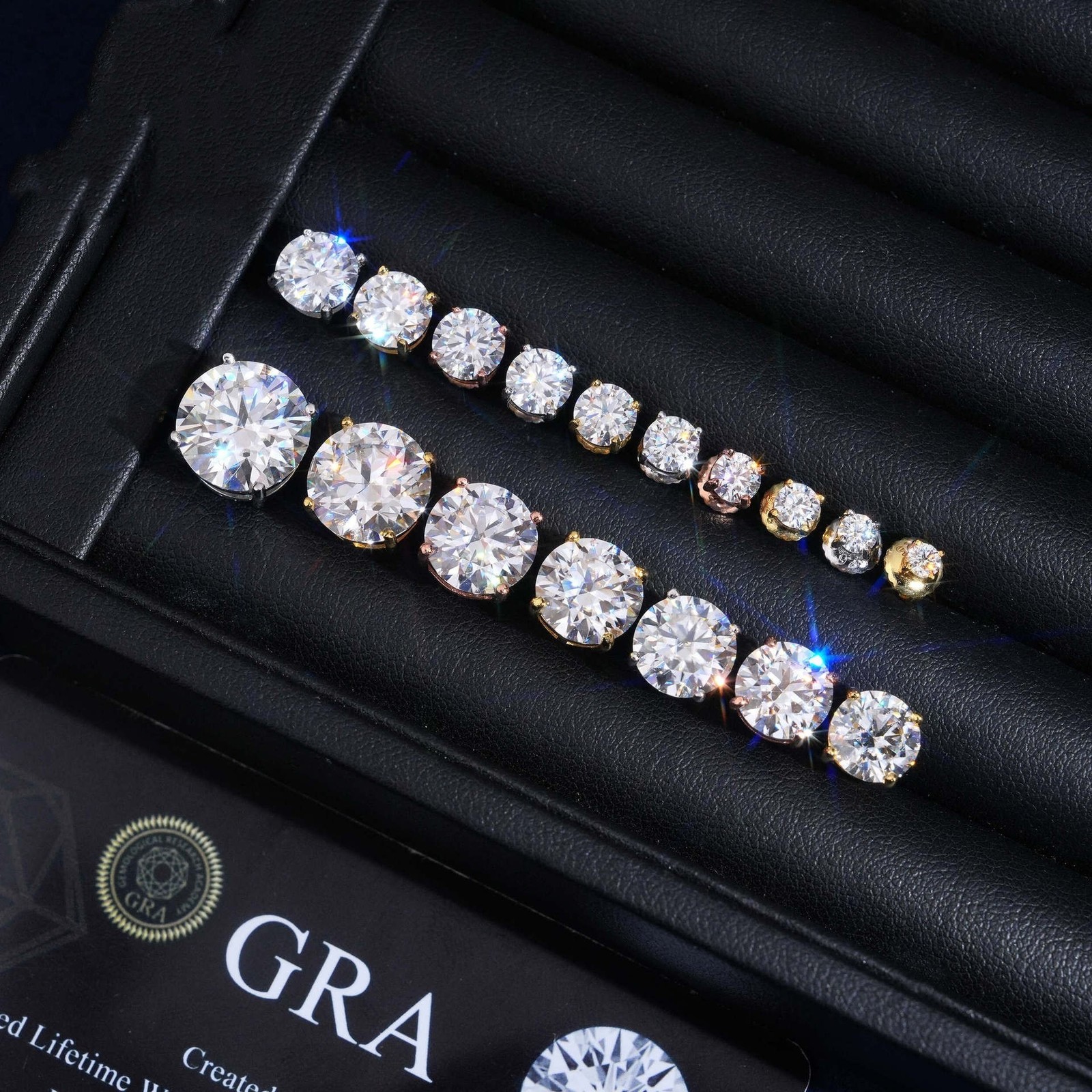 S925 Silver 4 Prong Round VVS Moissanite Stud Earrings 0.1-5CT Hip Hop Earrings