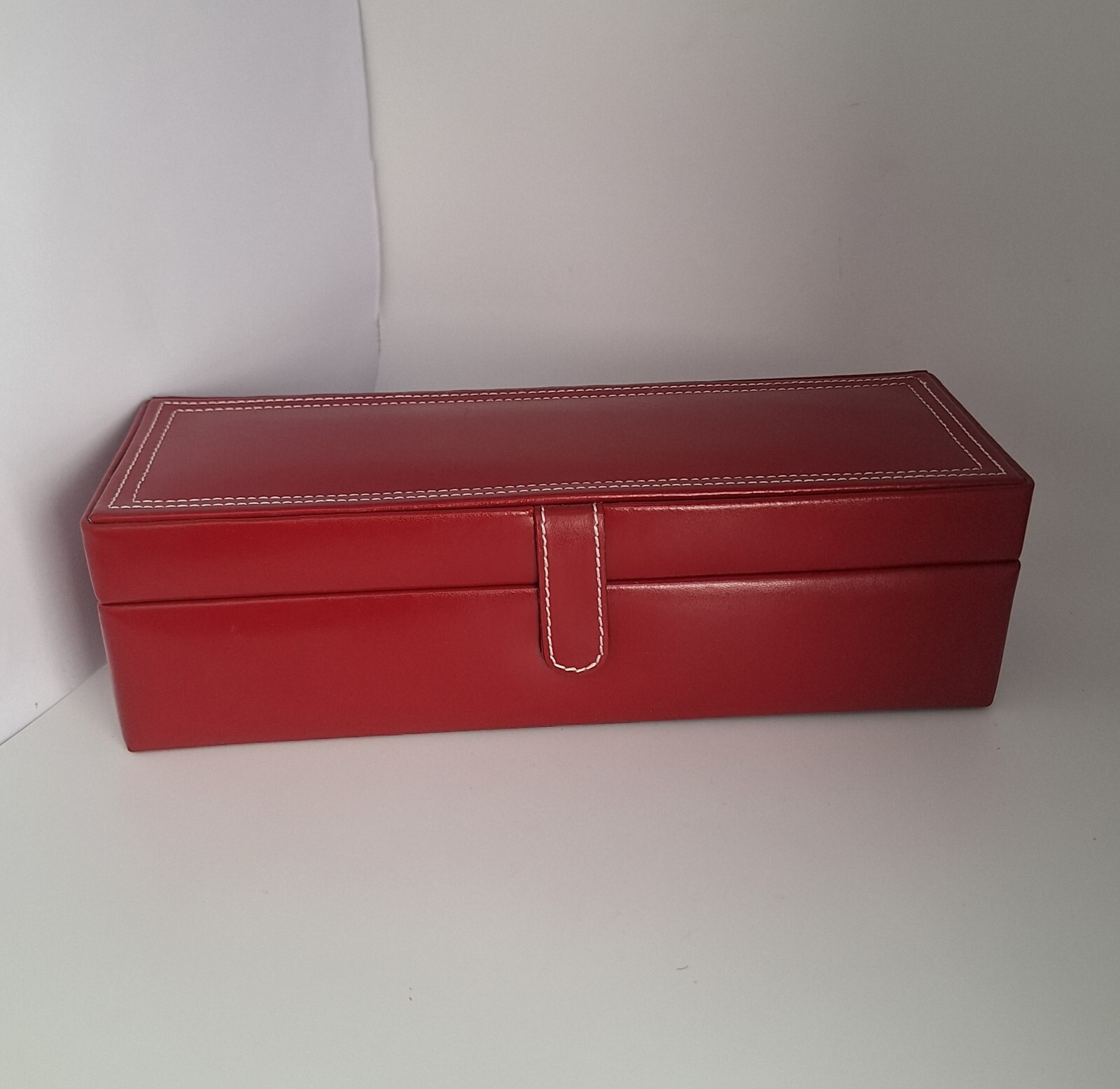 Red Faux Leather Jewelry Box 11″ 3 Piece Fabric Lined Travel Multi Compartment