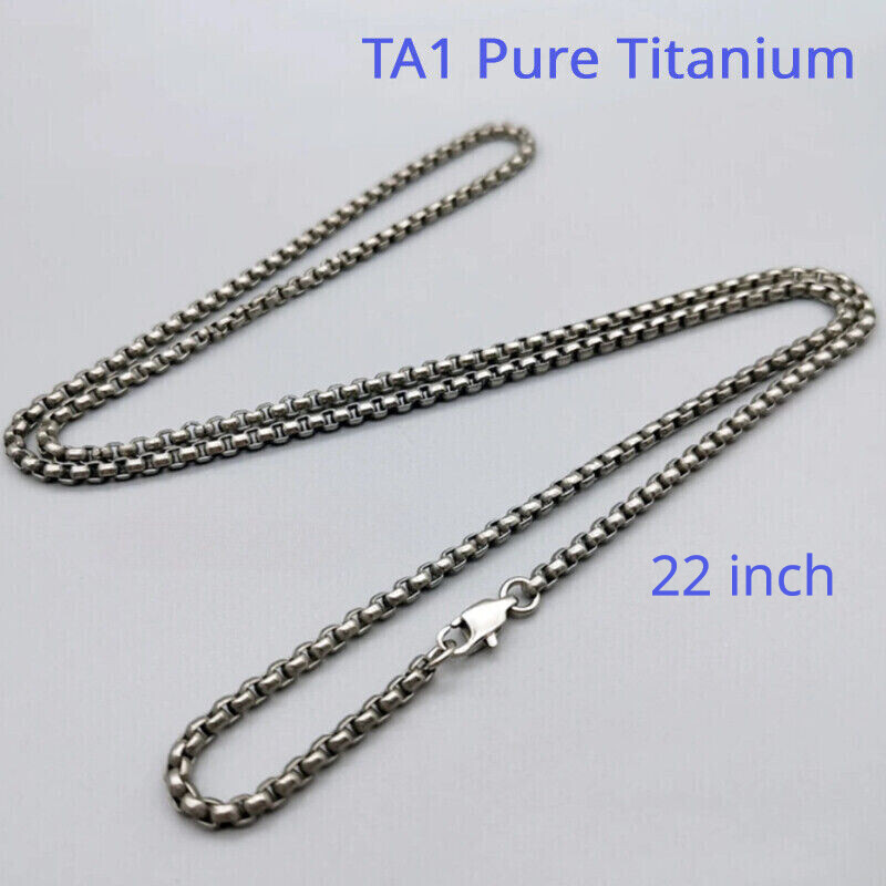 Pure Titanium Box Chain Necklace 3mm Men Unisex NO Allergic Skin Care Health 22″