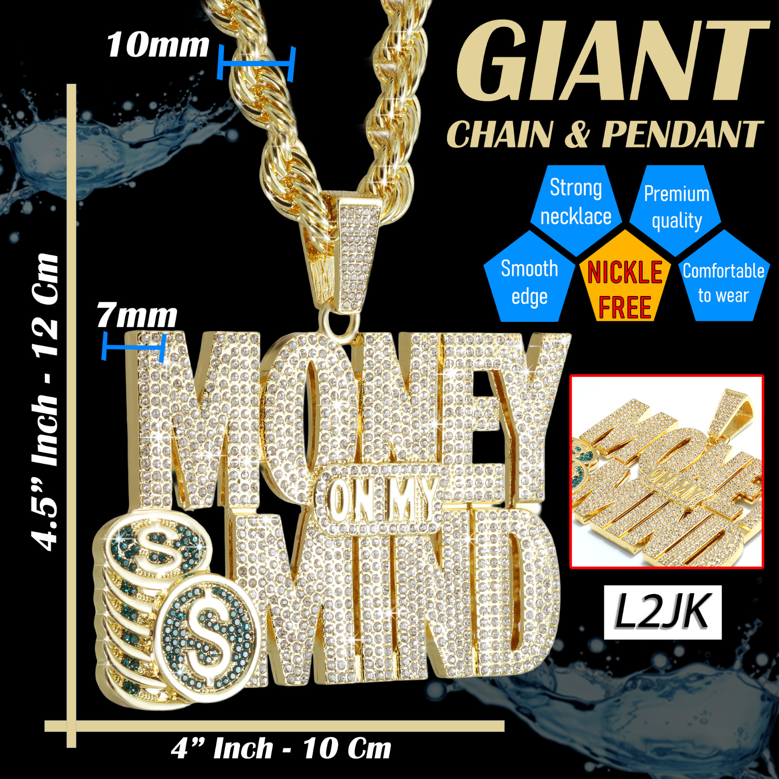 14K Rope Chain Necklace 10mm 24″ & 30″ | Huge Money Mind Gold Plated XXL Hip Hop