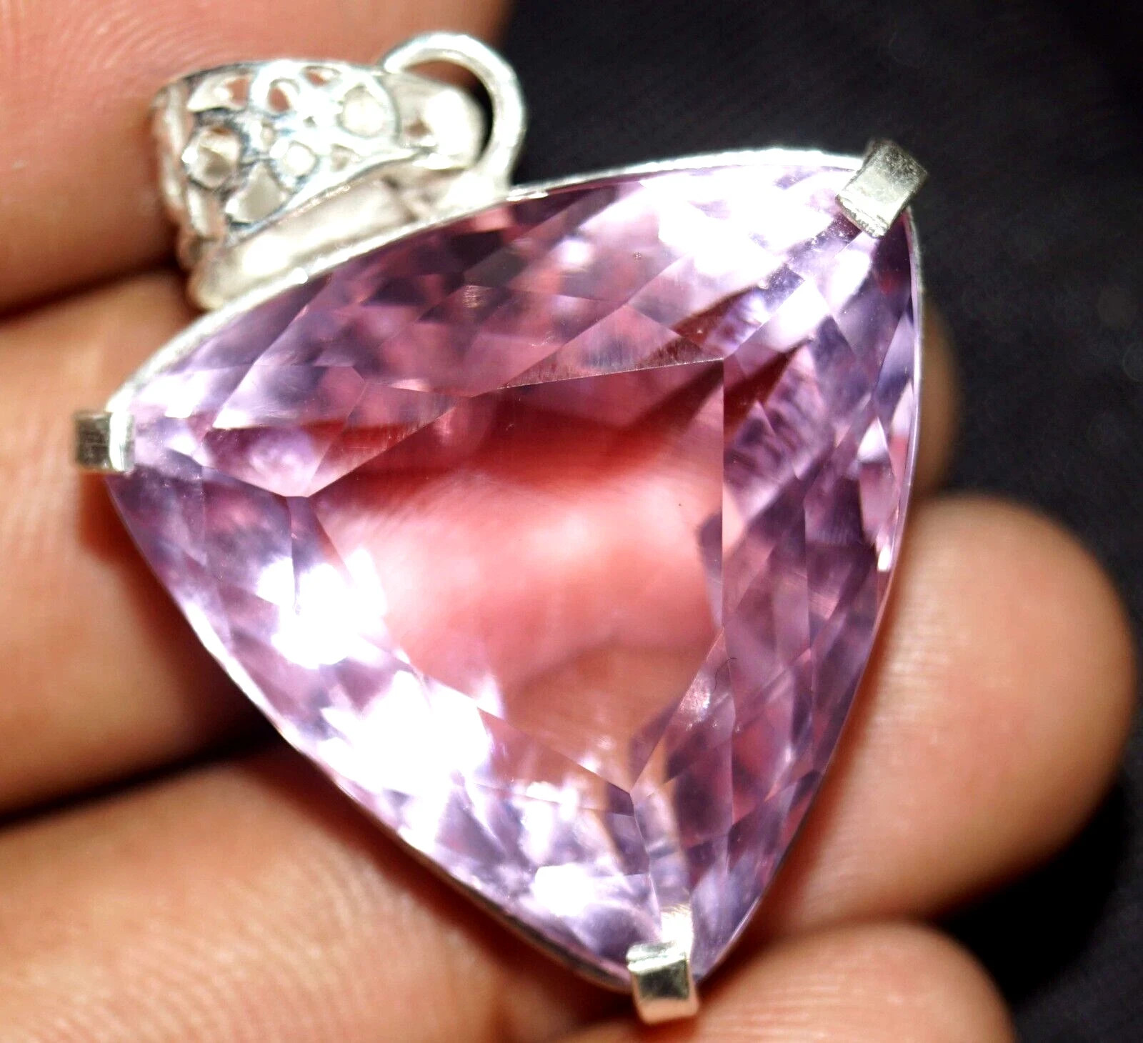 Natural 120 Ct Pink Topaz Trillion Certified Gemstone 925 Solid Silver Pendant