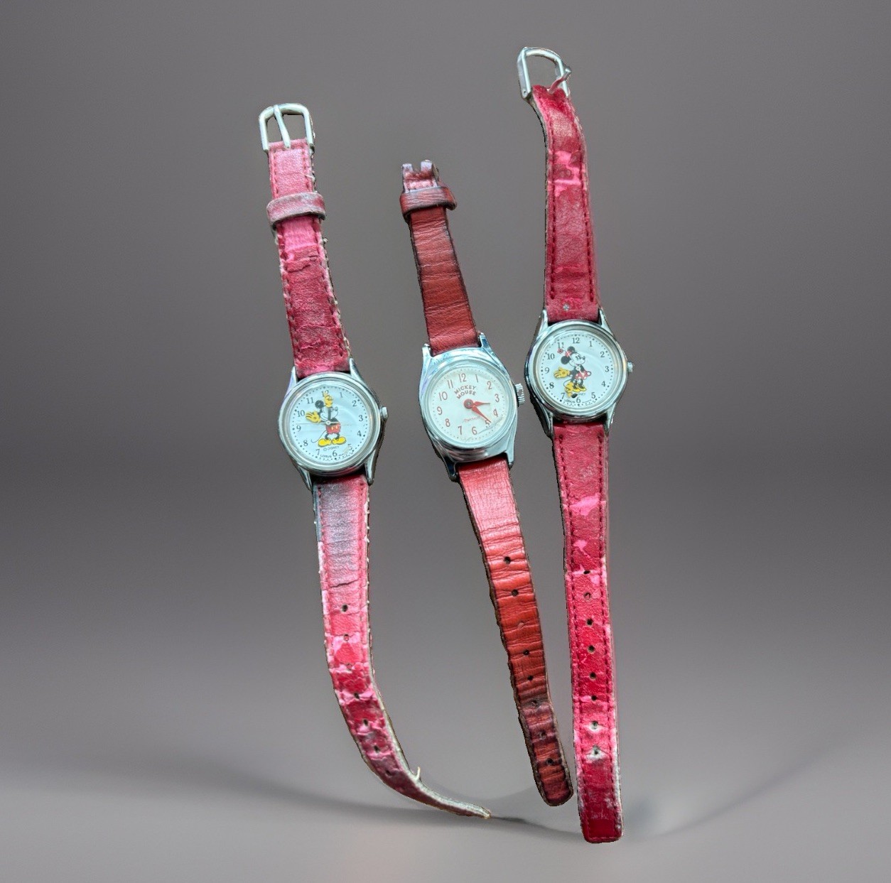 DISNEY Vintage Mickey Mouse Watch Lot (3) Ingersoll Mechanical Lorus Quartz Red