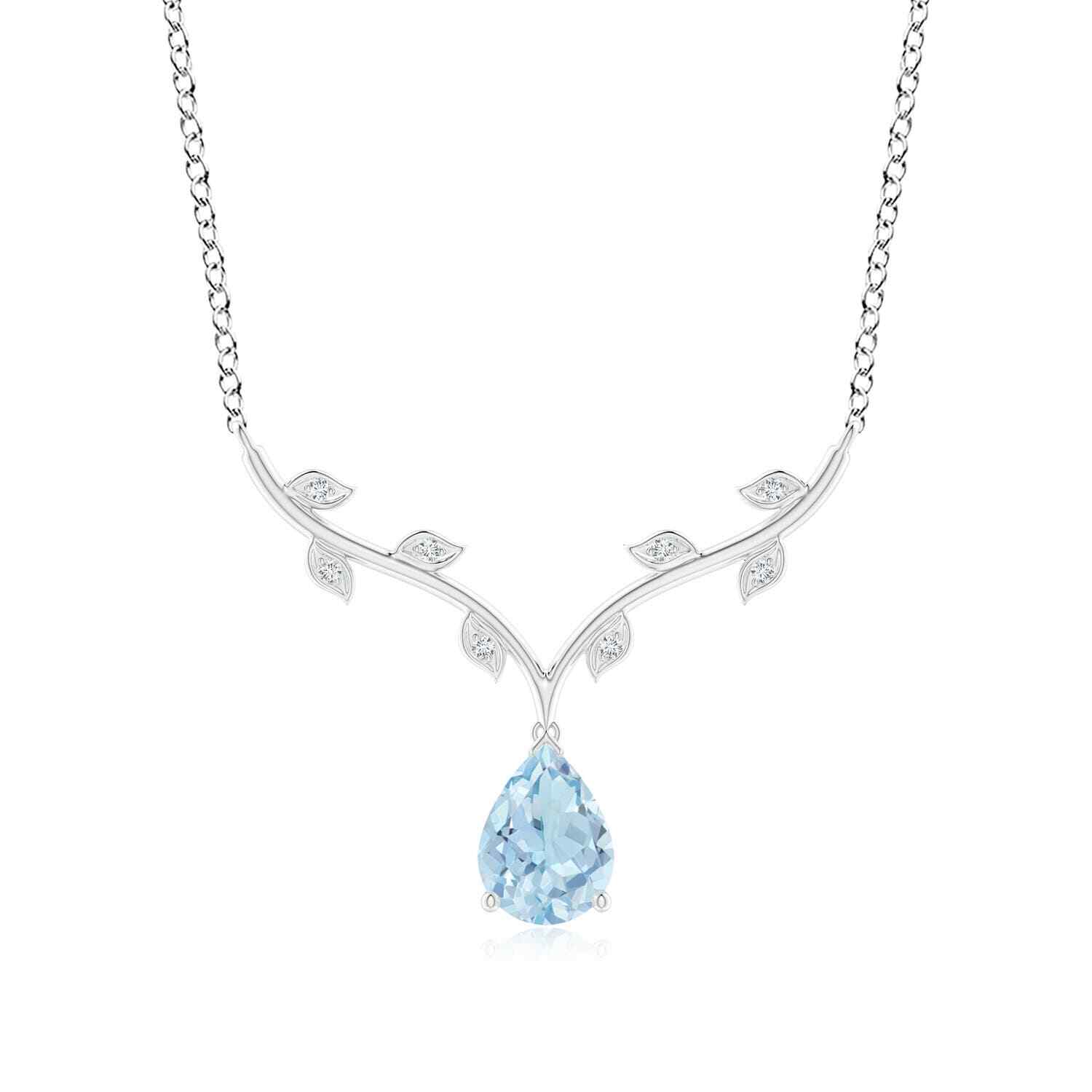 ANGARA Aquamarine Necklace in 14k Solid Gold (Grade-AA, Size-8×6)