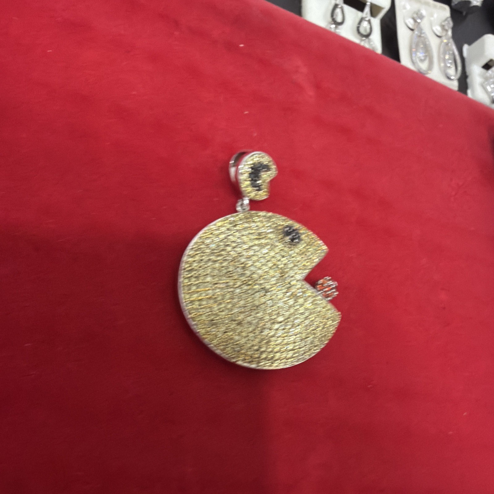 Stainless Steel Gold /red Tone Pac Man Pendent Charm Fashion Video Game Charm