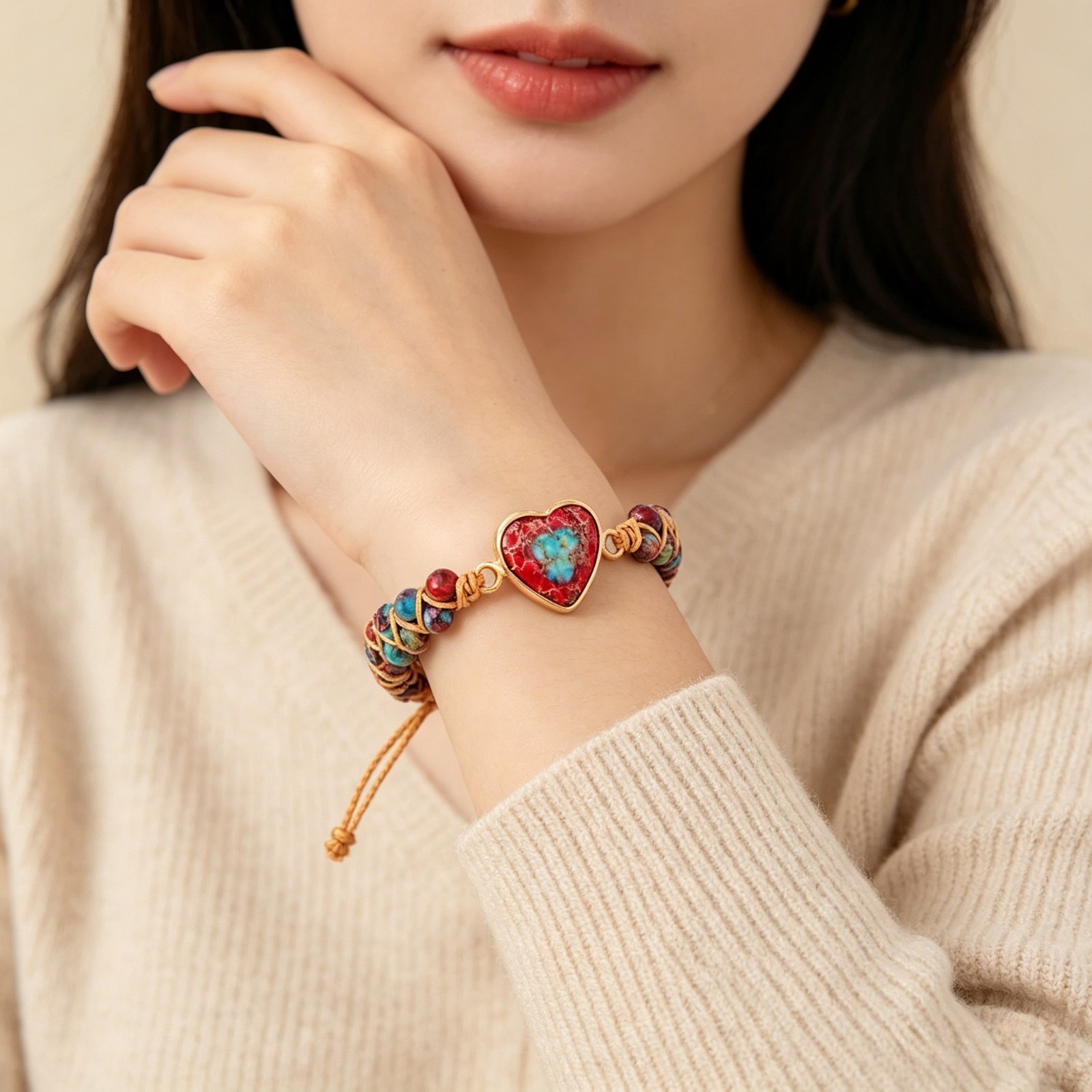 Women Heart Charm Bracelet Woven Handmade Boho Adjustable Friendship Gift Jewel