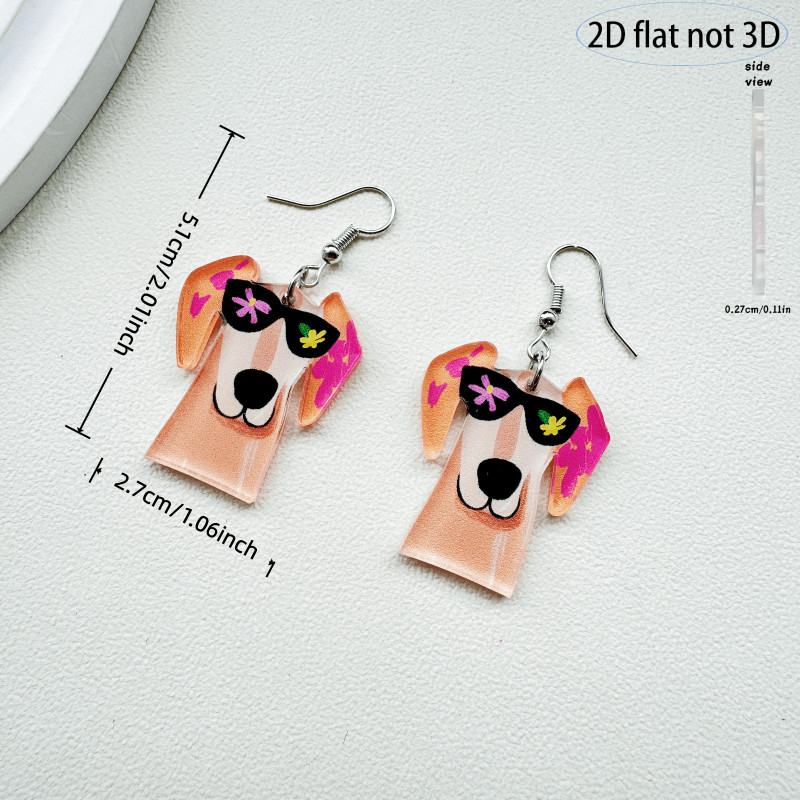 2D Flat – 9 Pairs of Cute Cartoon Colorful Acrylic Dog Pendant Earrings