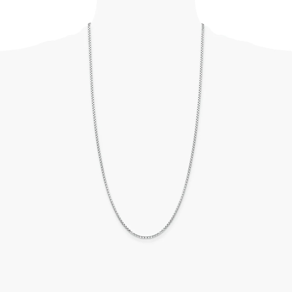14K White Gold 2.45mm Semi-Solid Round Box Chain Necklace 18″-30″