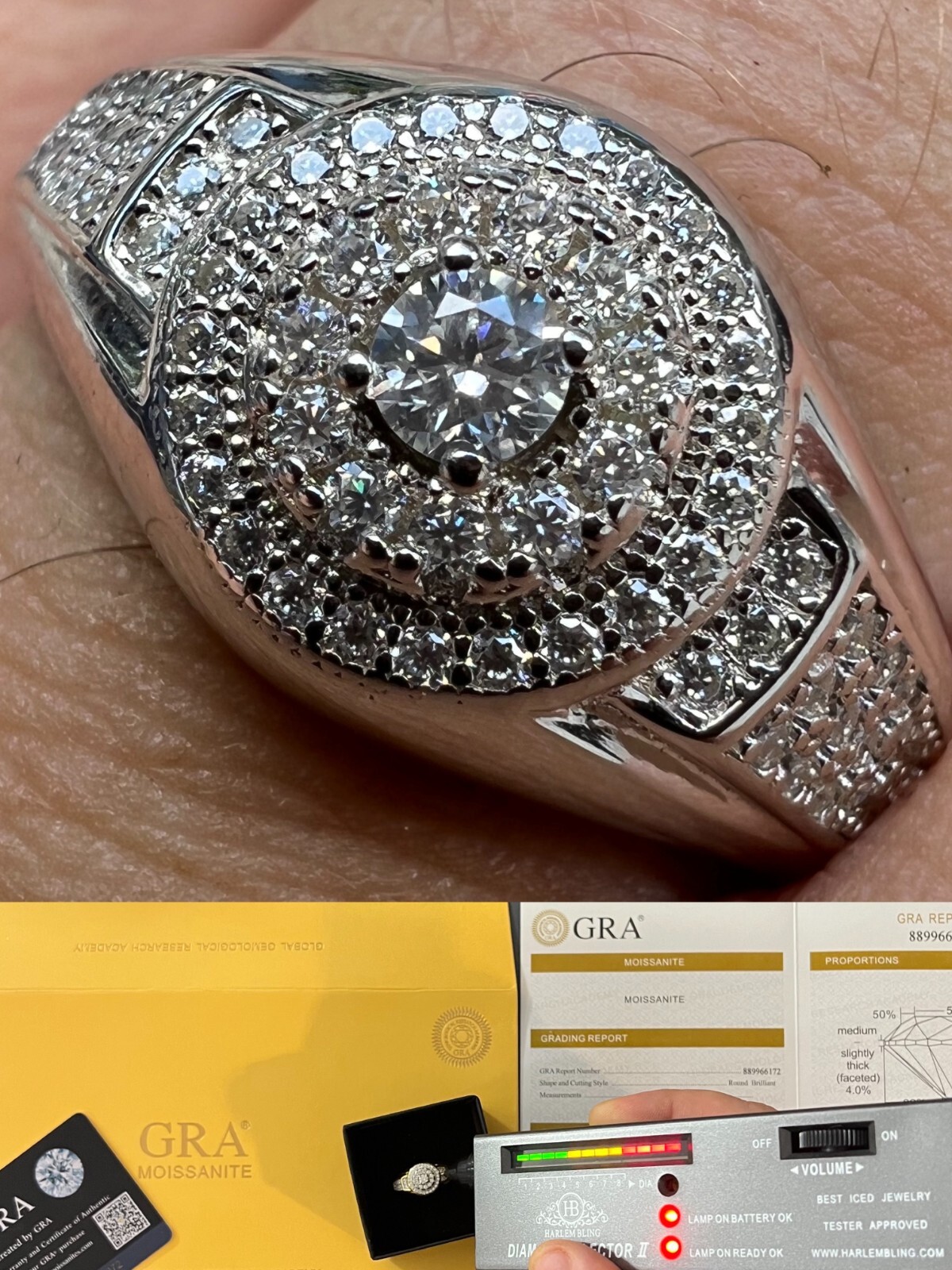 Real 925 Silver Iced 0.6ct VVS Moissanite Jewelry Pinky Ring Passes Tester W.GRA