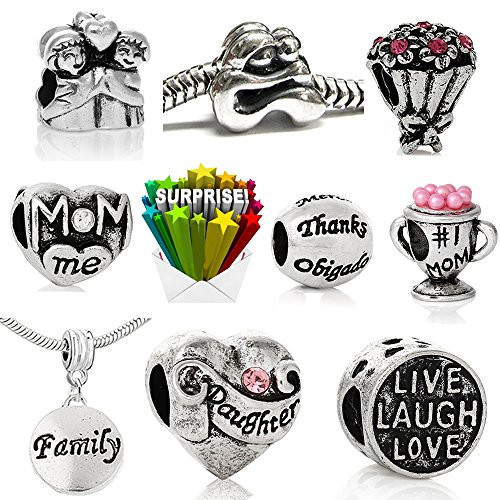 Mothers Day Bulk Charm Beads for Snake Chain Charm Bracelet Compatible with Euro