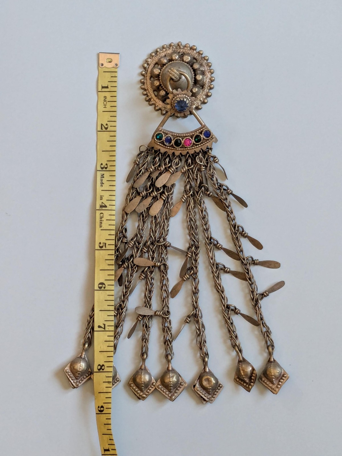 Kuchi Tribal Pendant Large Textile Adornment Unique Focal 8.5″ (20657)