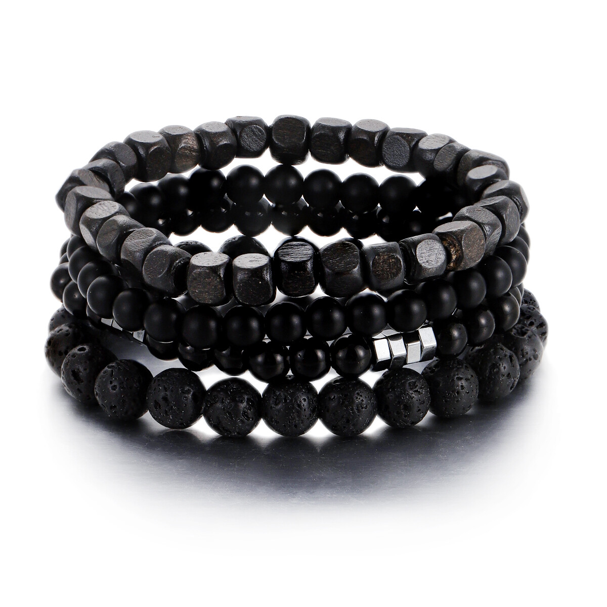 4pcs/Set Casual Style Black Lava Bead Bracelets For Daily Wear Women Men Gift US